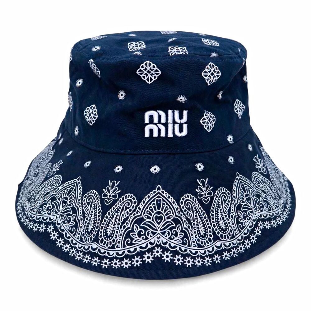Miu Miu Bandana Bucket Hat MP1120 Navy Blue S New w/ Dust Bag Italy